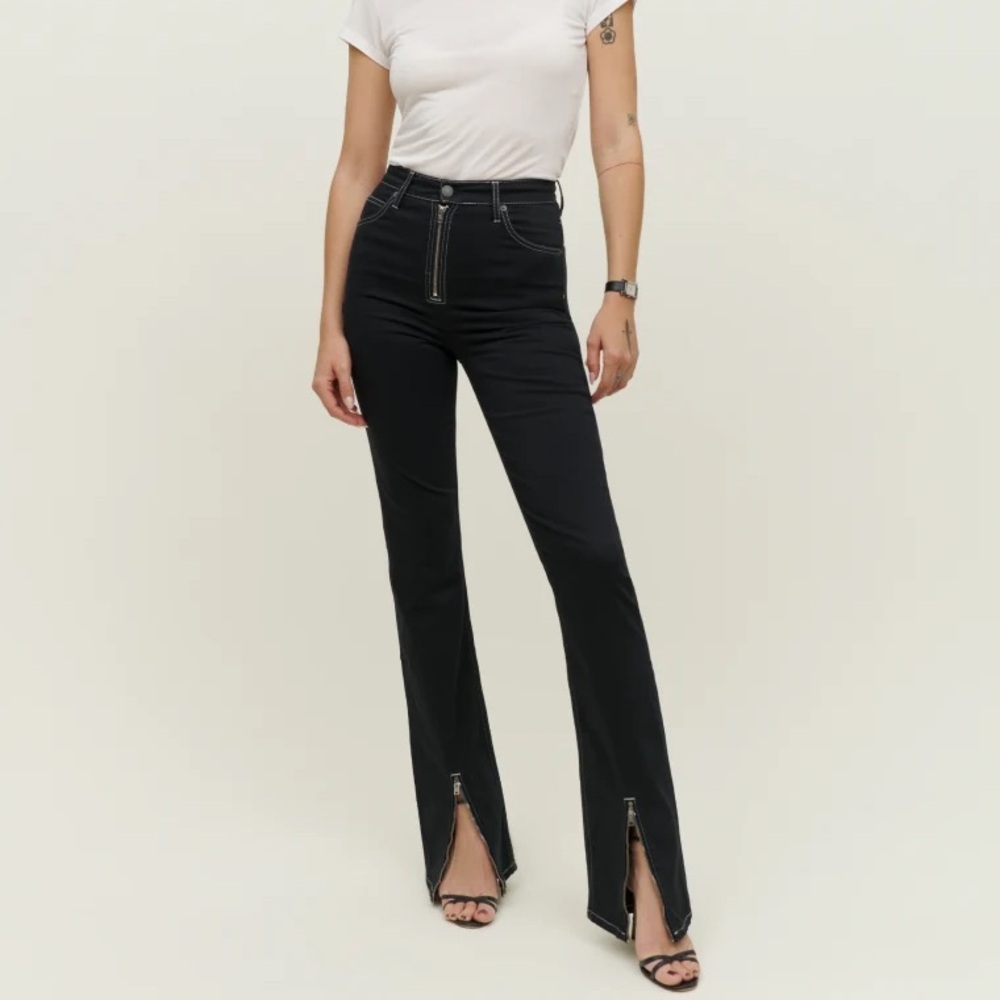 Reformation Toby Zip Front Ultra High Rise Bootcut Black Jeans Women's 27